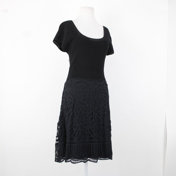 V Christina Sz M Black Lined Lace Bottom Cotton Viscose Spandex Fit Flare Dress - Picture 6 of 16